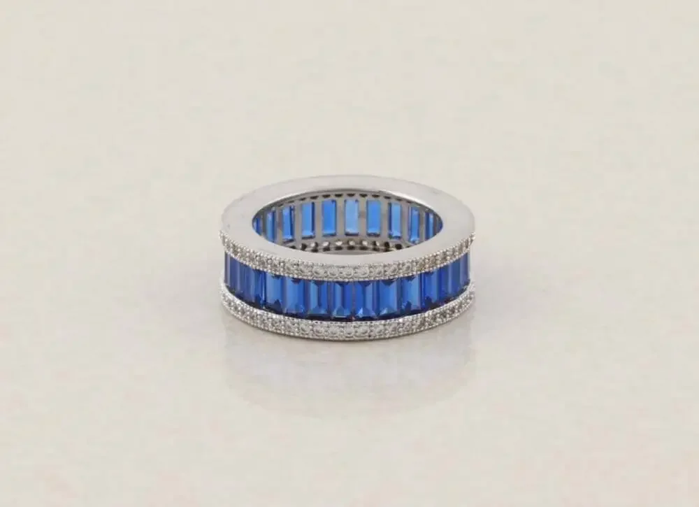 Sterling Silver Sparkly Lab Created Blue Sapphire and CZ Band Ring Size 6